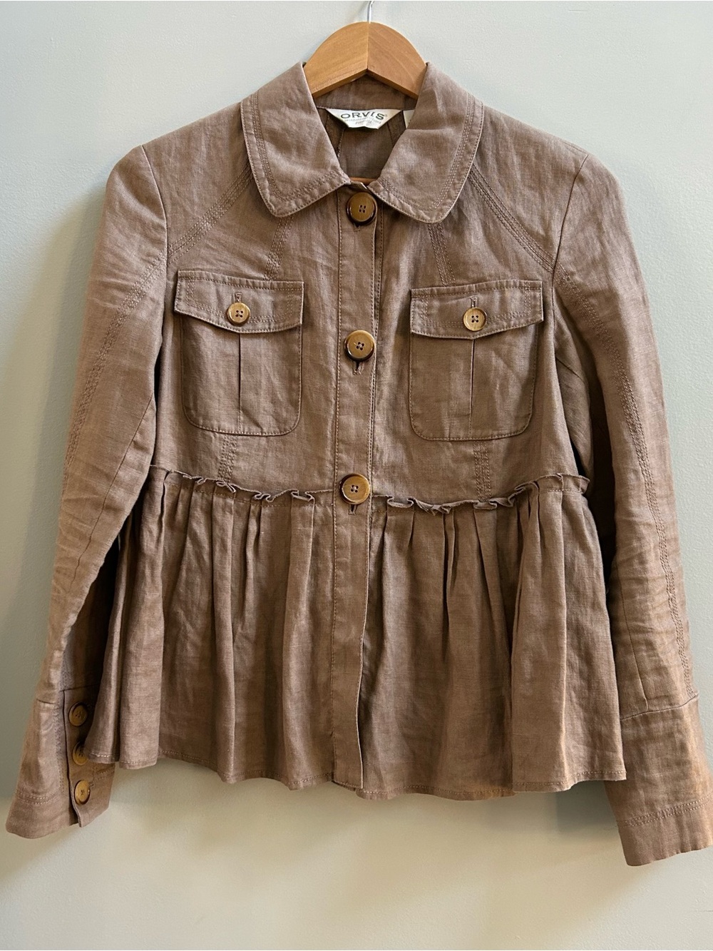 NWOT Orvis 100% Linen Tan Women’s Size XS Cropped Peplum Jacket
